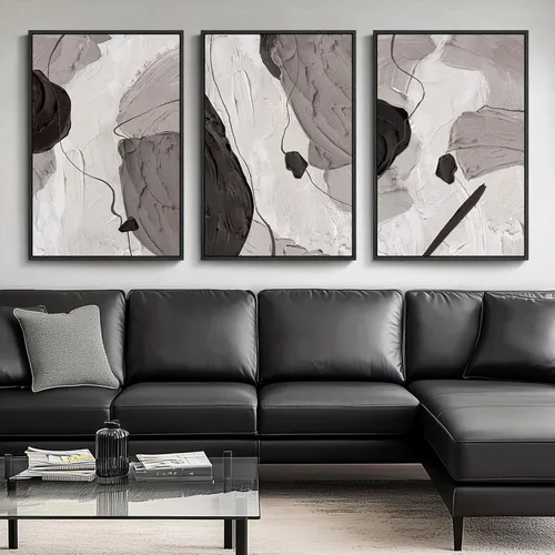 Vista 10 de Arte de pared abstracto moderno enmarcado en blanco y negro, 3 piezas de impresiones en lienzo pinturas obras de arte para paredes, cuadros Negro