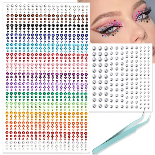 Vista 18 de NOOEPC Gemas faciales para el cabello, joyas autoadhesivas para la cara, joyas de ojos, diamantes de imitación para la cara, gemas para el rostro