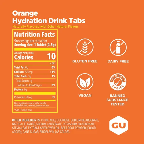 Vista 3 de GU Energy Pestañas de hidratación para bebidas, tabletas de electrolitos para fitness y deportes de resistencia, bebida de rehidratación, naranja