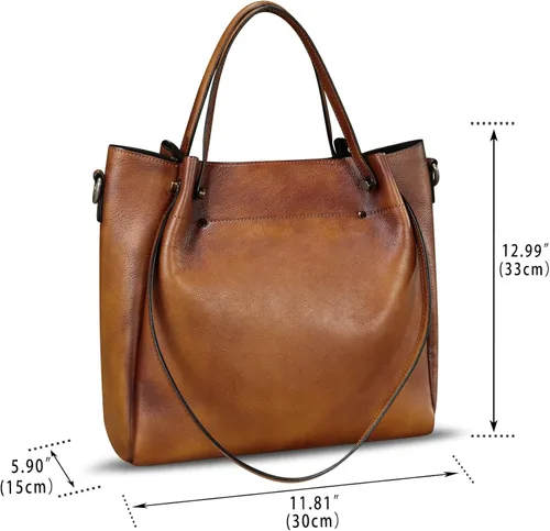Vista 5 de Bolsos de cuero genuino para mujer, bolsos vintage hechos a mano con asa superior