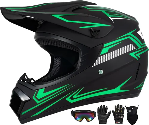 Vista 15 de Casco para jóvenes y niños de motocross, casco para adultos de ATV y bicicleta de tierra con gafas, guantes y máscara, casco de motocicleta de cara