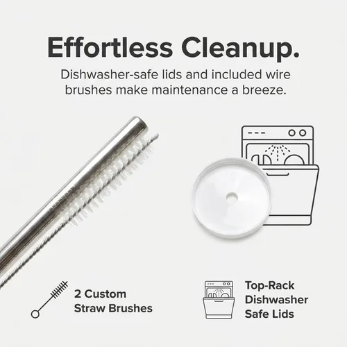 Vista 9 de (4 pajitas de té Boba, 4 tapas de tarro Mason y 2 limpiadores de pajitas) Wide reusable stainless steel boba straws with mason jar lids and