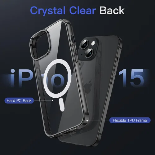 Vista 4 de JETech Funda magnética para iPhone 15, color negro y blanco Compatible con MagSafe, funda protectora a prueba de golpes, resistente a