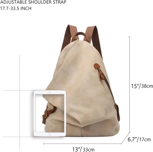 Vista 2 de KL928 Mochila vintage de lona Mochila grande informal para viajes al aire libre, mochila de senderismo para hombres y mujeres, caqui