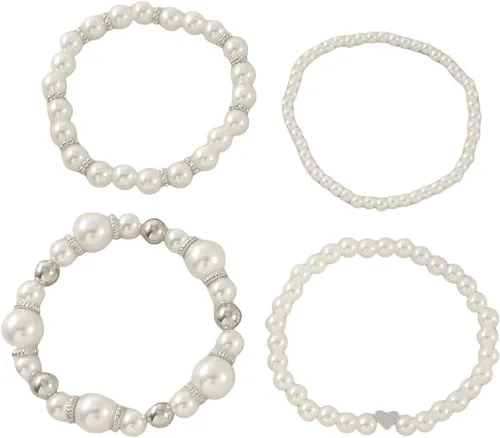 Vista 3 de Fuqimanman2020 Juego de Pulseras Gruesas de Perlas Simuladas Apilables y Elásticas con Bolas Ajustables y Multicapa para Mujer, Joyería de Boda