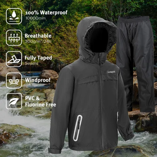 Vista 2 de Impermeable con gorro para niños (chamarra y pantalón) SWISSWELL