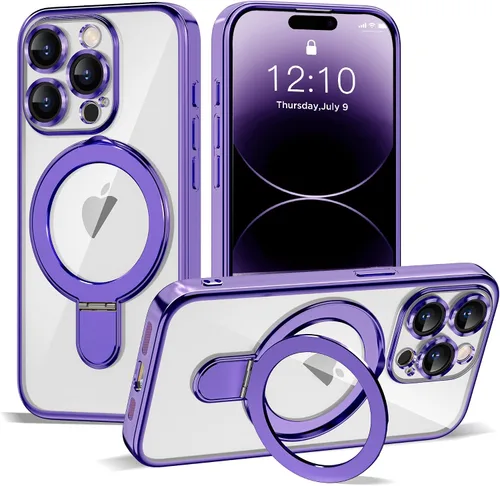 Vista 100 de Funda compatible con iPhone 12 con soporte de anillo magnético invisible [compatible con Mag-Safe] [Protector completo de lente de cámara] Funda