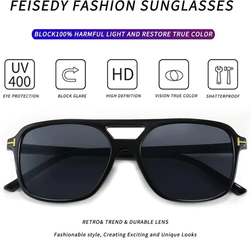 Vista 5 de FEISEDY B4103 - Lentes de sol estilo retro y cuadrado de los años 70