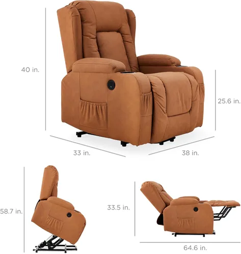 Vista 2 de Best Choice Products - Silla de elevación eléctrica de cuero PU, silla reclinable de masaje, muebles ajustables para espalda, patas con 3