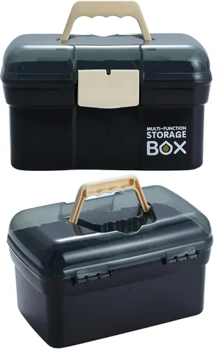 Vista 3 de Kinsorcai Organizador de caja de plástico de 11 pulgadas con bandeja extraíble, organizador de costura, suministros de manualidades y arte, caja