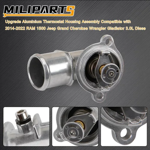 Vista 3 de Conjunto de Carcasa de Termostato de Aluminio de Mejora Compatible con 2014-2022 RAM 1500 Jeep Grand Cherokee Wrangler Gladiator 3.0L Diese