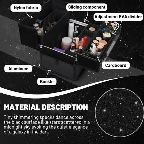 Vista 3 de Estuche de maquillaje grande para maquillaje, estuche organizador de cosméticos, caja de viaje portátil para artistas de maquillaje con 4 bandejas