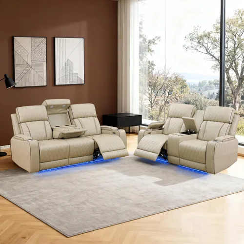 Vista 39 de Sofá reclinable individual eléctrico para muebles de sala de estar, silla reclinable de cuero con luces LED, puertos USB, almacenamiento oculto