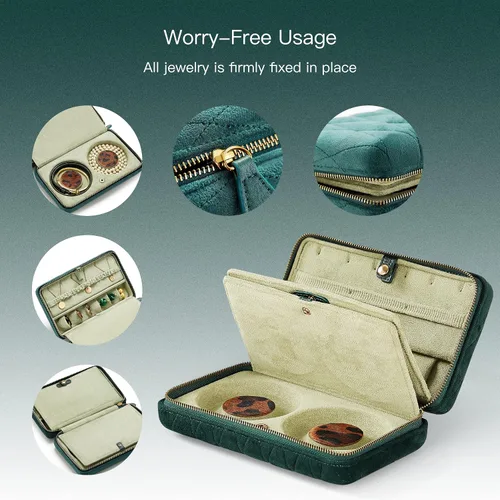 Vista 3 de Estuche de joyería de viaje joyero de doble capa cajas de joyería portátiles para mujer organizador de joyas para collar aretes pulseras regalo