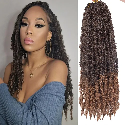 Vista 17 de ZRQ Butterfly Locs Cabello de Ganchillo Corto 6 Paquetes Negro Cabello Bob de Ganchillo 8 Pulgadas Locs Sintéticos Desordenados Desgastados Trenzas