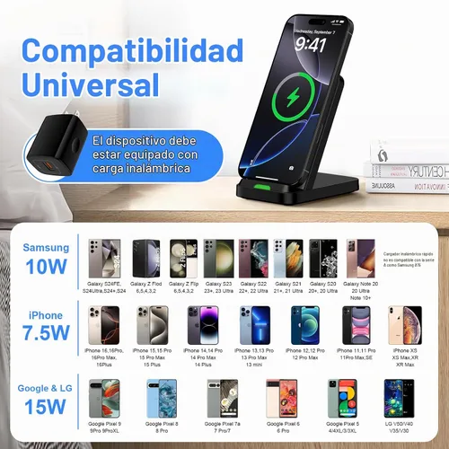 Vista 7 de Cargador inalámbrico Soporte de carga rápida para Samsung Cargador