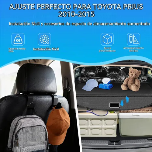 Vista 2 de AUXKO Cubierta retráctil de carga para Toyota Prius 2015-2010, cubierta de maletero de carga, cubierta de seguridad para 2015 2014 2013 2012 Prius