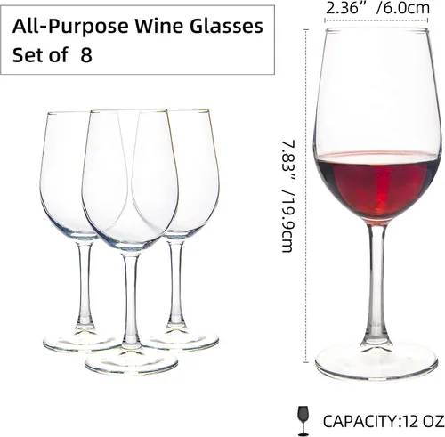 Vista 2 de Juego de 8 copas de vino tinto y blanco de 12 onzas, transparentes, aptas para lavavajillas