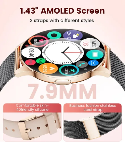 Vista 2 de LIGE Reloj inteligente para mujer, pantalla AMOLED de 1.43 pulgadas con respuesta/llamada para iPhone/Android/Samsung, rastreador de actividad