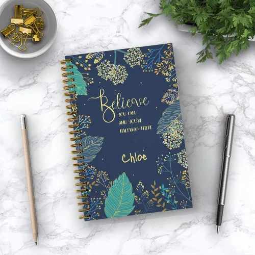 Vista 5 de Hardcover Believe You Can - Cuaderno motivacional personalizado, acabado mate satinado, 120 páginas del papel seleccionado, coloque espiral plana