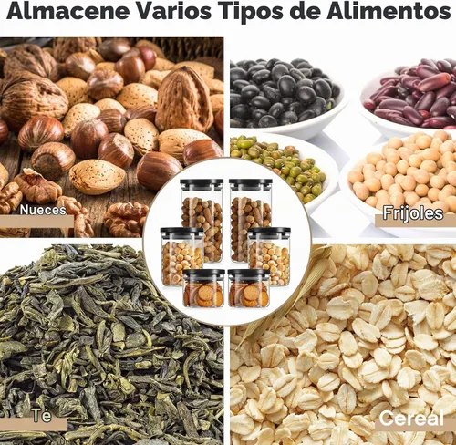 Vista 3 de Rtteri 6 tarros de vidrio con tapas negras de 15 onzas, 27 onzas, 41 onzas, con tapas herméticas negras, recipientes apilables de vidrio
