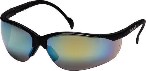 Vista 7 de Pyramex Venture II Safety Eyewear, Indoor/Outdoor Mirror Anti-Fog Lens Lente de espejo de E/S/marco azul metálico