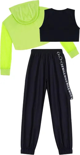 Vista 3 de Girls Dance Outfits Cropped Hoodie Tank Tops Jogger Pants Set Hip Hop Jazz Street Dancing Clothes