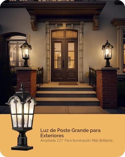 Vista 8 de EDISHINE Lámpara de poste exterior grande de atardecer hasta el amanecer, lámpara de poste de 21.9'' H 120V con base de montaje en muelle, lámpara