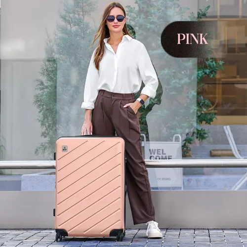 Vista 2 de AnyZip Maletas de equipaje con ruedas giratorias PC+ABS Hardshell TSA Lock, Rosado