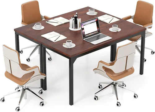 Vista 11 de Tangkula Mesa de conferencias de 55 pulgadas, mesa grande para sala de reuniones con mesa de panal de abeja, marco de metal estable, escritorio