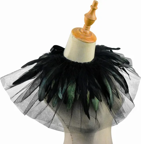 Vista 3 de HOMELEX Gargantilla de plumas con plumas naturales victorianas góticas para Halloween