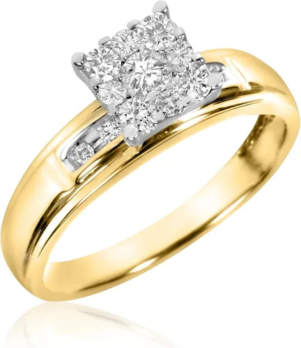 Vista 2 de PB Collection CZ - Anillo de boda para mujer y mujer en plata de ley 925 y oro amarillo de 14 quilates