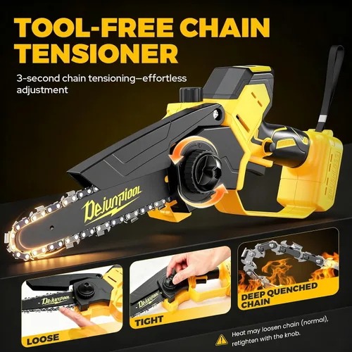 Vista 7 de Mini motosierra inalámbrica compatible con batería Dewalt de 20 V máximo, motosierra eléctrica pequeña de 6 y 8 pulgadas, sin escobillas, engrasador