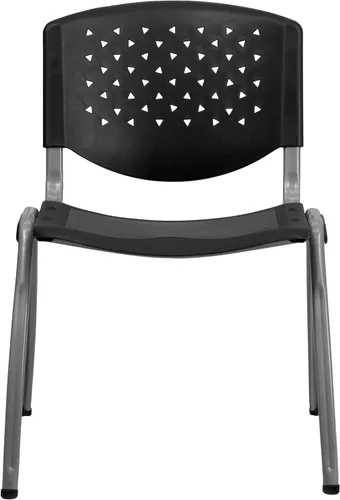 Vista 10 de Flash Furniture - Silla apilable de plástico negro de la serie HERCULES con capacidad de 880 lb. y marco recubierto en polvo de color gris titanio