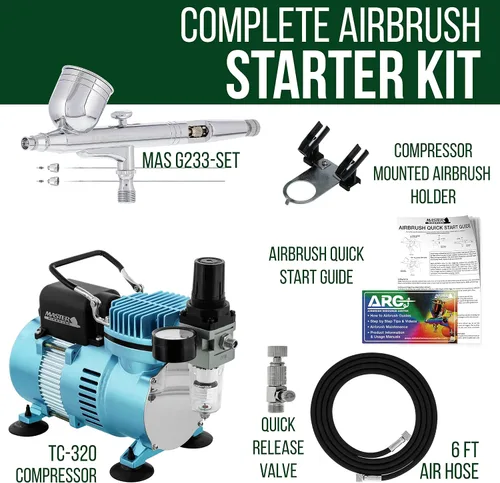 Vista 2 de Master Airbrush Cool Runner II Kit de sistema de compresor de aire de doble ventilador con un juego de aerógrafo de doble acción G233