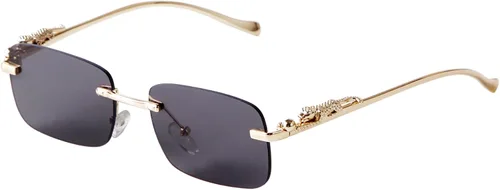 Vista 15 de Rimless Sunglasses for Men Women Small Narrow Rectangle Sunglasses 2 piezas: azul degradado+marrón degradado