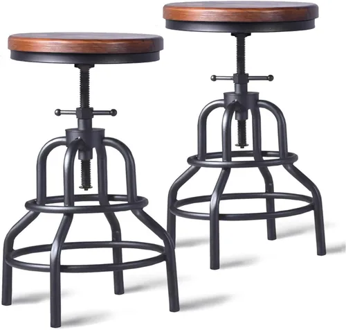 Vista 16 de LOKKHAN Taburetes de bar industriales - Taburete de bar giratorio de cuero y metal - De 20 a 27 pulgadas de alto, altura ajustable para encimera