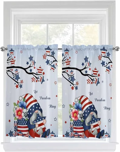 Vista 115 de Cortinas de cocina de Navidad, cenefa semitransparente ajustable con lazo, muñeco de nieve, copo de nieve, bolsillo para barra, tratamiento