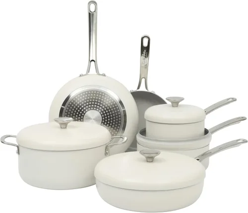 Vista 10 de Sur La Table Kitchen Essentials Potluck Porch - Sartén para saltear de 4.5 cuartos, sartén profunda para freír con tapa, aluminio, utensilios