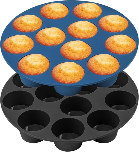 Vista 9 de Webake Sartén de silicona para hornear para hornear, moldes de tubo estriado antiadherentes sin BPA, 4 cavidades, juego de 2