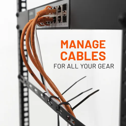 Vista 2 de ECHOGEAR Kit de barra de acoplamiento de gestión de cables para rack, incluye 4 barras de amarre de 1U, 24 bridas de cremallera, 8 tuercas de jaula