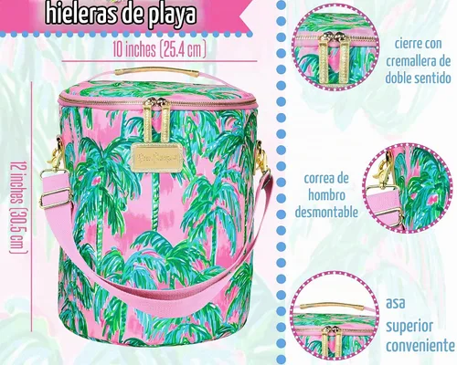 Vista 2 de Lilly Pulitzer Enfriador de playa suave aislado con correa ajustable/extraíble y cierre de cremallera doble