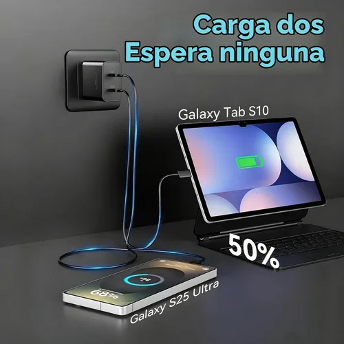 Vista 3 de Cargador súper rápido tipo C de 45 W para Samsung S26 S25 S24, paquete de 3 bloques de cargador rápido USB C de 45 W de doble puerto y cable