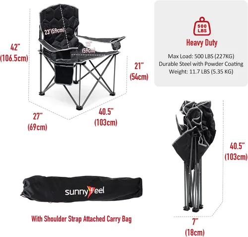 Vista 3 de SUNNYFEEL Silla de campamento de gran tamaño para adultos grandes y altos, silla de campamento plegable resistente que soporta 500 libras, silla