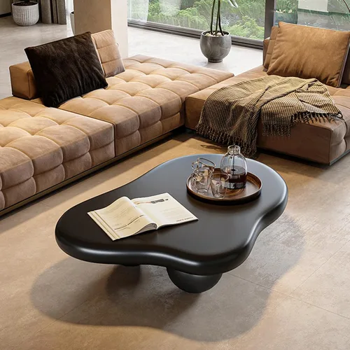 Vista 6 de Moderna mesa de centro Cloud con 3 patas redondas, mesas de centro de forma irregular, color crema, bonita forma libre, mesa central para sala