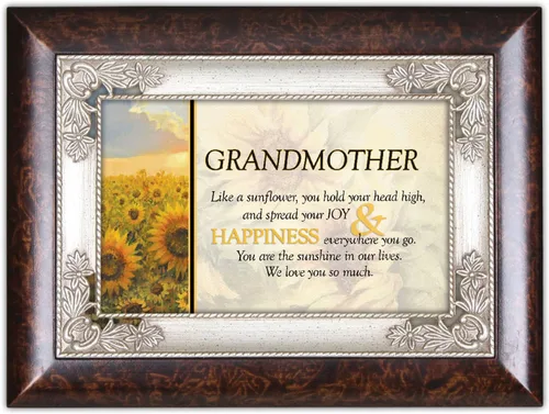 Vista 2 de Cottage Garden Caja de música con acabado de madera oscura para abuelas, reproduce Tune You are My Sunshine