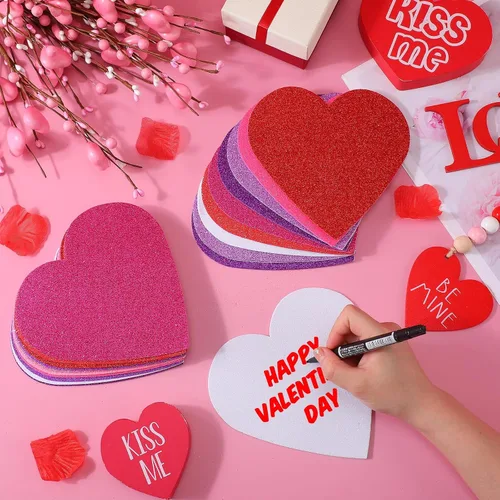 Vista 3 de Tatuo 120 calcomanías de corazón de espuma de 6 pulgadas a granel, autoadhesivas, corazones de espuma EVA, mate y purpurina para manualidades