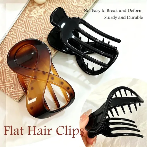 Vista 4 de 2 Pcs Flat Hair Clips Acrylic French Concord Banana Clips for Thick Thin Hair - Strong Grip No Slip Claw Clips for Women (Amber & Black)
