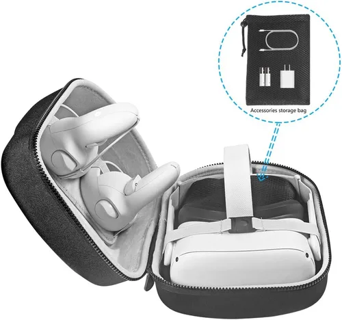 Vista 5 de MASiKEN Hard Case for VR Oculus Quest 2 Headset Controllers Carrying Case, Waterproof Portable Quest Case for Travel and Home Storage Official Elite