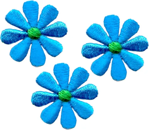 Vista 3 de Parche para planchar con margarita, flor, bordado, (1 pulgada azul cian, 1 unidad)